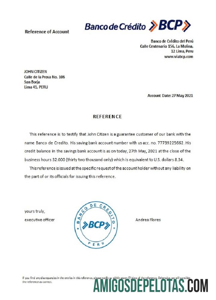 Peru Banco De Credito Reference exemplo real